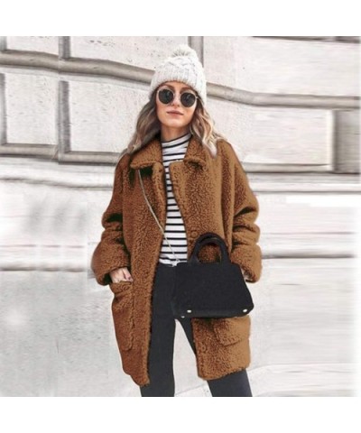 Women's Casual Jacket Winter Warm Outwear Plush Plus Size Pocket Cardigan Outercoat Long Coat - Khaki - CC18AQ3C02M $55.18 Ba...