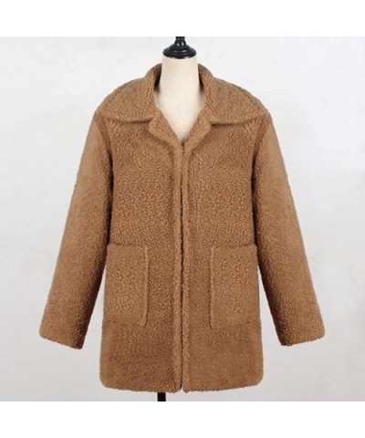 Women's Casual Jacket Winter Warm Outwear Plush Plus Size Pocket Cardigan Outercoat Long Coat - Khaki - CC18AQ3C02M $55.18 Ba...