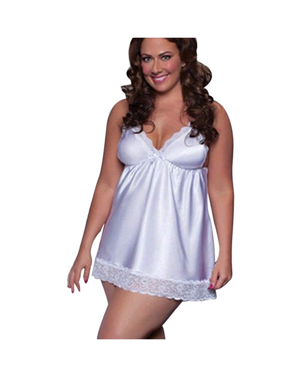 Sleepwear Womens Nightgown Sexy Sleep Shirt Dress Plus Size Lace Lingerie Temptation Babydoll Nightdress - White - CT196H3RYI...