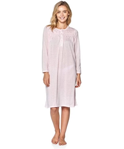 Women's Square Neck Long Sleeve Lace Floral Nightgown - Pink Pointelle - CL18M568AMQ $30.50 Nightgowns & Sleepshirts