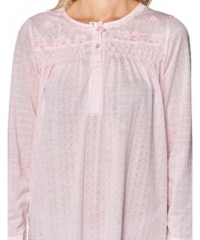 Women's Square Neck Long Sleeve Lace Floral Nightgown - Pink Pointelle - CL18M568AMQ $30.50 Nightgowns & Sleepshirts