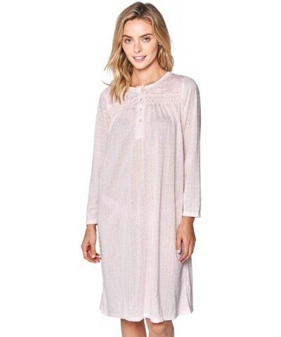 Women's Square Neck Long Sleeve Lace Floral Nightgown - Pink Pointelle - CL18M568AMQ $30.50 Nightgowns & Sleepshirts