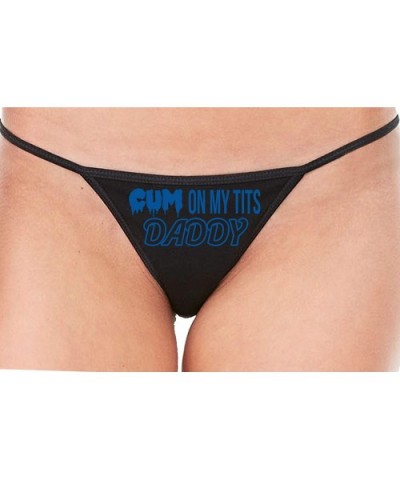 Cum On My Tits Daddy Cum Play Cum Slut Black String Thong - Royal - CR195CX50AH $22.86 Panties