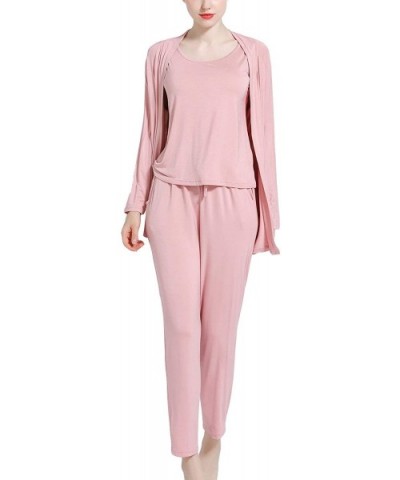 Women's Soft Pajama Set 3 Pieces Pyjamas Tank Coat Modal Casual Pockets Sleepwear - Pink - CY18Z56RLLS $58.73 Sets