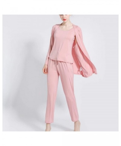 Women's Soft Pajama Set 3 Pieces Pyjamas Tank Coat Modal Casual Pockets Sleepwear - Pink - CY18Z56RLLS $58.73 Sets