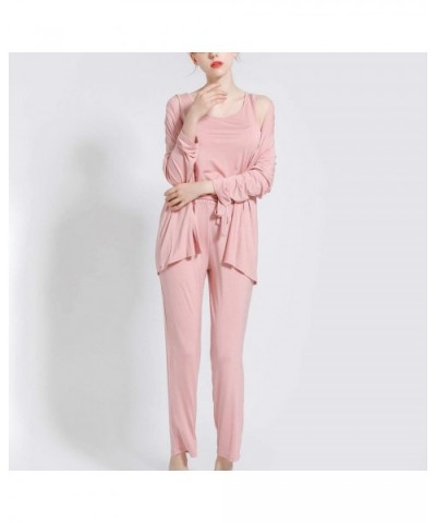 Women's Soft Pajama Set 3 Pieces Pyjamas Tank Coat Modal Casual Pockets Sleepwear - Pink - CY18Z56RLLS $58.73 Sets