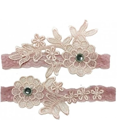 Lady Sexy Lace Wedding Garter Set for Bride Rhinestone Bridal Garter Set - 2 Pink - CQ18H9HM0WY $18.56 Garters & Garter Belts