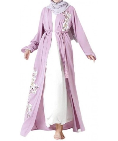 Women's Dubai Islamic Muslim Stylish Arab Embroidered Kaftan Abaya - Purple - CP199NDDGIY $73.00 Robes