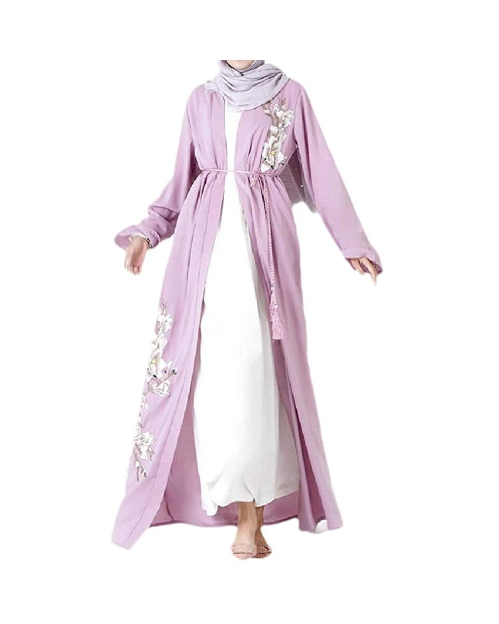 Women's Dubai Islamic Muslim Stylish Arab Embroidered Kaftan Abaya - Purple - CP199NDDGIY $73.00 Robes