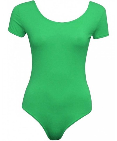 Ladies Plain Cap Sleeve Dance Wear Stretch Bodysuit Womens Leotard Sports Top S/M/L - Jade Green - CS180A3UIX0 $26.64 Shapewear