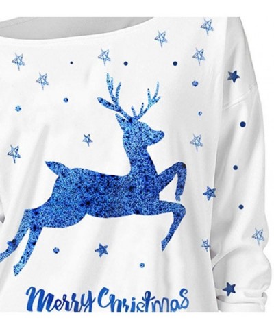 Women's Off-Shoulder Sweatshirt Pullover Christmas Elk Print Loose Long Sleeve Jumper Top - White - C918ZEUIKOI $41.95 Therma...