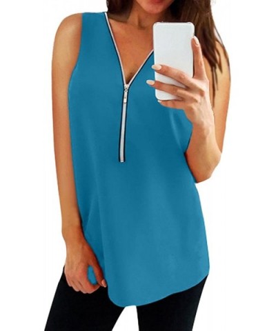 Sleeveless Zipper Vest Women Casual Solid Summer Loose T Shirts Top - Sky Blue - CR18N0L3XMR $17.03 Baby Dolls & Chemises