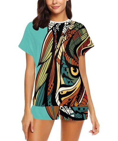 Ethnic Tiger Head Blue Women's Pajama Sets Short Sleeve Shorts - Pajamas for Women - Multi 1 - C419CGNHQ3R $70.73 Sets