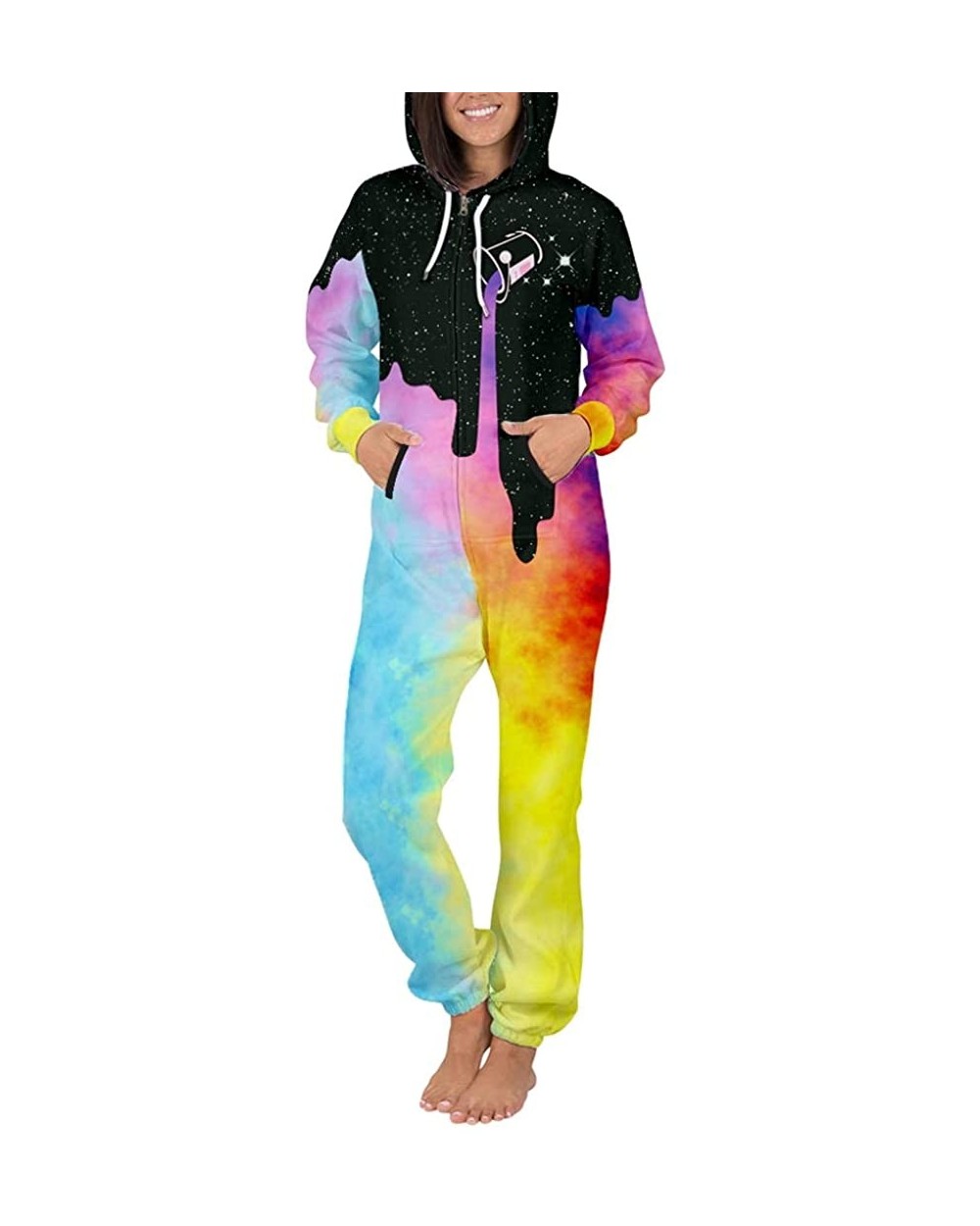 Unisex 3D Print Jumpsuits Galaxy Animal Hooded One Piece Pajama - Pouring Milk - CA18YSHTMXM $72.23 Sleep Sets