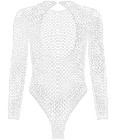 Women's Fishnet See Through Sheer Bodysuits Long Sleeve Sexy Leotard Jumpsuit Club Tops - White - C818NS6DKXX $35.25 Shapewear