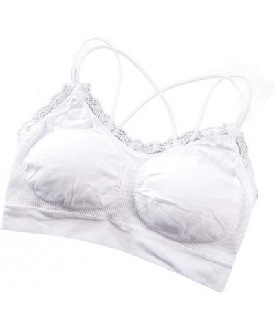 Women Lace Trim Push-up Sporting Bra Full Cup Wire Free Removable Pad Sports Bras - White - CF199MYDAO4 $45.70 Bras