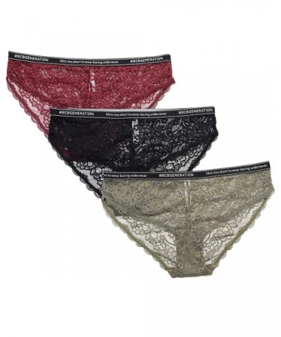 3-Pack Cheeky Panties with Logo Band Life's Too Short to Wear Boring Underwear (Olive/Black/Wine) - CX18O7OKL72 $15.83 Panties