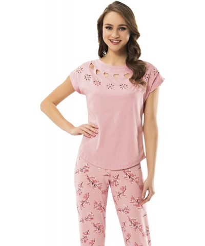 Women's Sleepwear Cotton Short Sleeve Pajama Set with Long Pants - Baby Pink (Capri Pants) - CP18CL88X04 $74.74 Sets