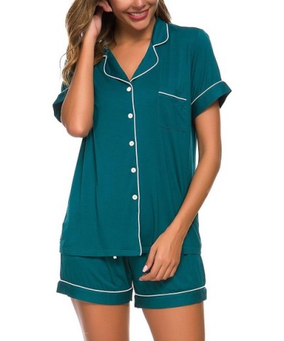 Pajamas Set Short Sleeve Sleepwear Womens Button Down Nightwear Soft Pj Lounge Sets - Peacock Green - CP19C233HES $53.65 Sets