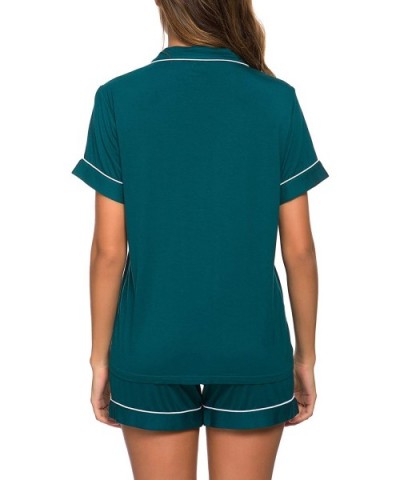 Pajamas Set Short Sleeve Sleepwear Womens Button Down Nightwear Soft Pj Lounge Sets - Peacock Green - CP19C233HES $53.65 Sets