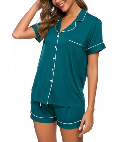 Pajamas Set Short Sleeve Sleepwear Womens Button Down Nightwear Soft Pj Lounge Sets - Peacock Green - CP19C233HES $53.65 Sets