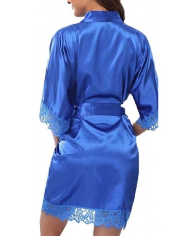 Women's Fashion Sexy Silk Kimono Babydoll Lace Lingerie Bath Robe Nightgown - Blue - CK18TCK2E8R $30.50 Baby Dolls & Chemises