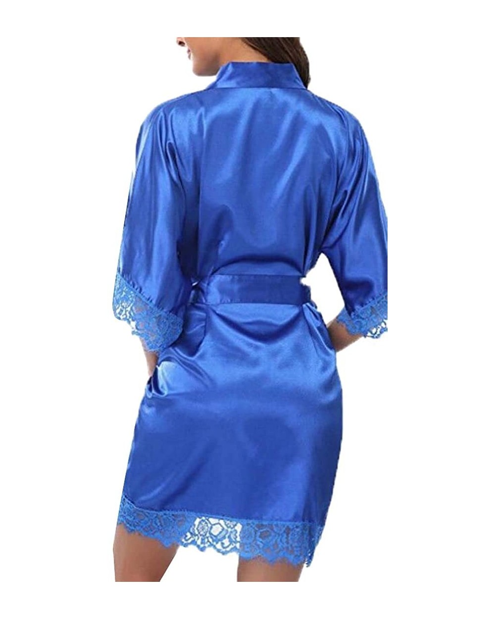 Women's Fashion Sexy Silk Kimono Babydoll Lace Lingerie Bath Robe Nightgown - Blue - CK18TCK2E8R $30.50 Baby Dolls & Chemises