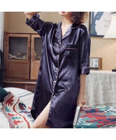 Three-Point Sleeve Silk Nightdress Female Large Size Ice Silk Shirt Skirt hot Silk Thin Section South Silk Cardigan Pajamas-C...