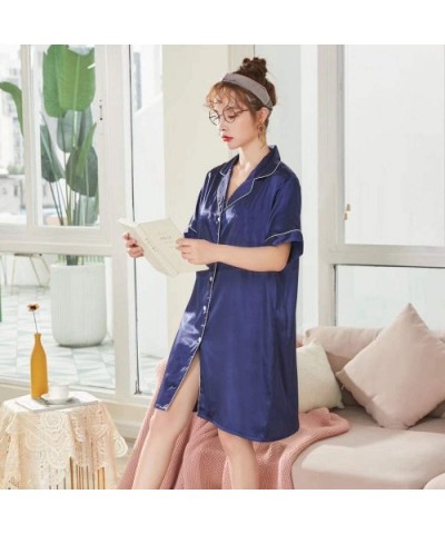 Three-Point Sleeve Silk Nightdress Female Large Size Ice Silk Shirt Skirt hot Silk Thin Section South Silk Cardigan Pajamas-C...