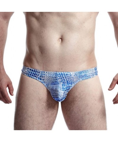 Hot G-Strings Briefs Low-Waist Snake Fabric U Convex Sexy Gays Thong Underwear - Blue - C618X3ZAQIL $13.28 Briefs