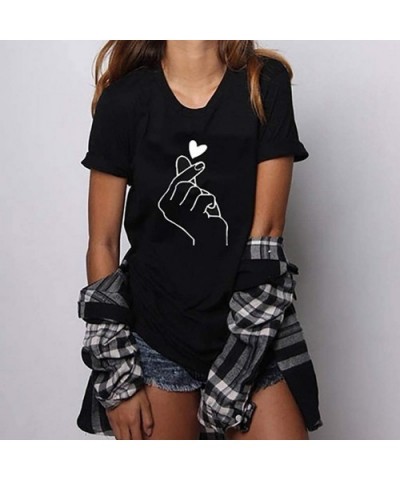 Fashion Women's Casual T-Shirt Loose Short-Sleeved Leaf Print O-Neck Top - Black a - CS18S4I0279 $24.94 Thermal Underwear