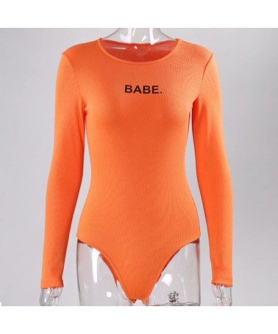 Women's Babe Long Sleeve Round Neck Bodysuits Jumpsuits - Orange - CR1887WRCGS $29.30 Shapewear