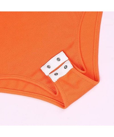 Women's Babe Long Sleeve Round Neck Bodysuits Jumpsuits - Orange - CR1887WRCGS $29.30 Shapewear