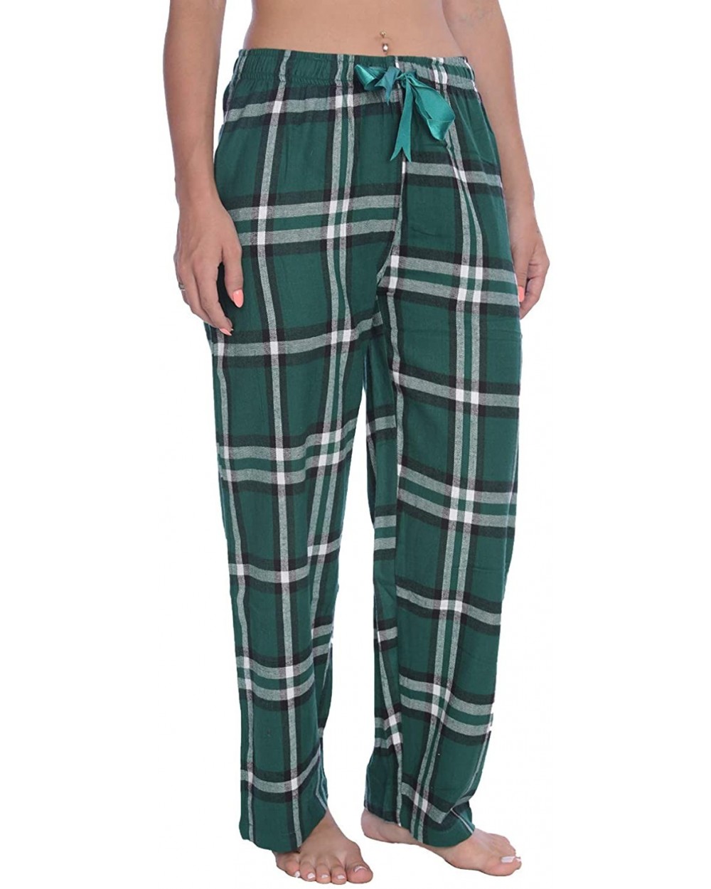 Womens 100% Cotton Flannel Plaid Lounge Pants Available in Plus Size - Y19_green and White Plaid - CP18ZOGCDX3 $21.83 Bottoms