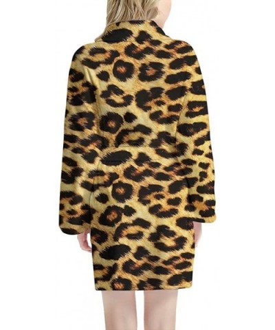 Women Bathrobe Short Kimono Robe Knee Length Soft Sleepwear with Front Pockets - Leopard - CN1976RA2TK $75.30 Robes