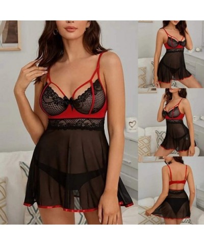 Women Plus Size Lingerie Babydoll Bowknot Sleepwear Sexy Underwear Nightdress With G-string - Black - C4197LZOAU7 $18.60 Tops