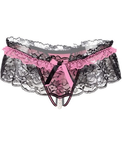 Women Elastic Transparent Lace Low Waist Pearls Lingeries Thongs G Strings T Back Penties - Pink - CE186WLLR2Y $12.07 Panties