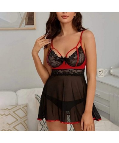 Women Plus Size Lingerie Babydoll Bowknot Sleepwear Sexy Underwear Nightdress With G-string - Black - C4197LZOAU7 $18.60 Tops