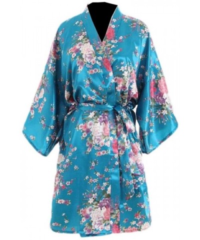 Women Floral Printed Kimono Slip Cover Ups Sexy Charmeuse Terry Robe - Lake Blue - CR18UKKYC55 $35.86 Robes