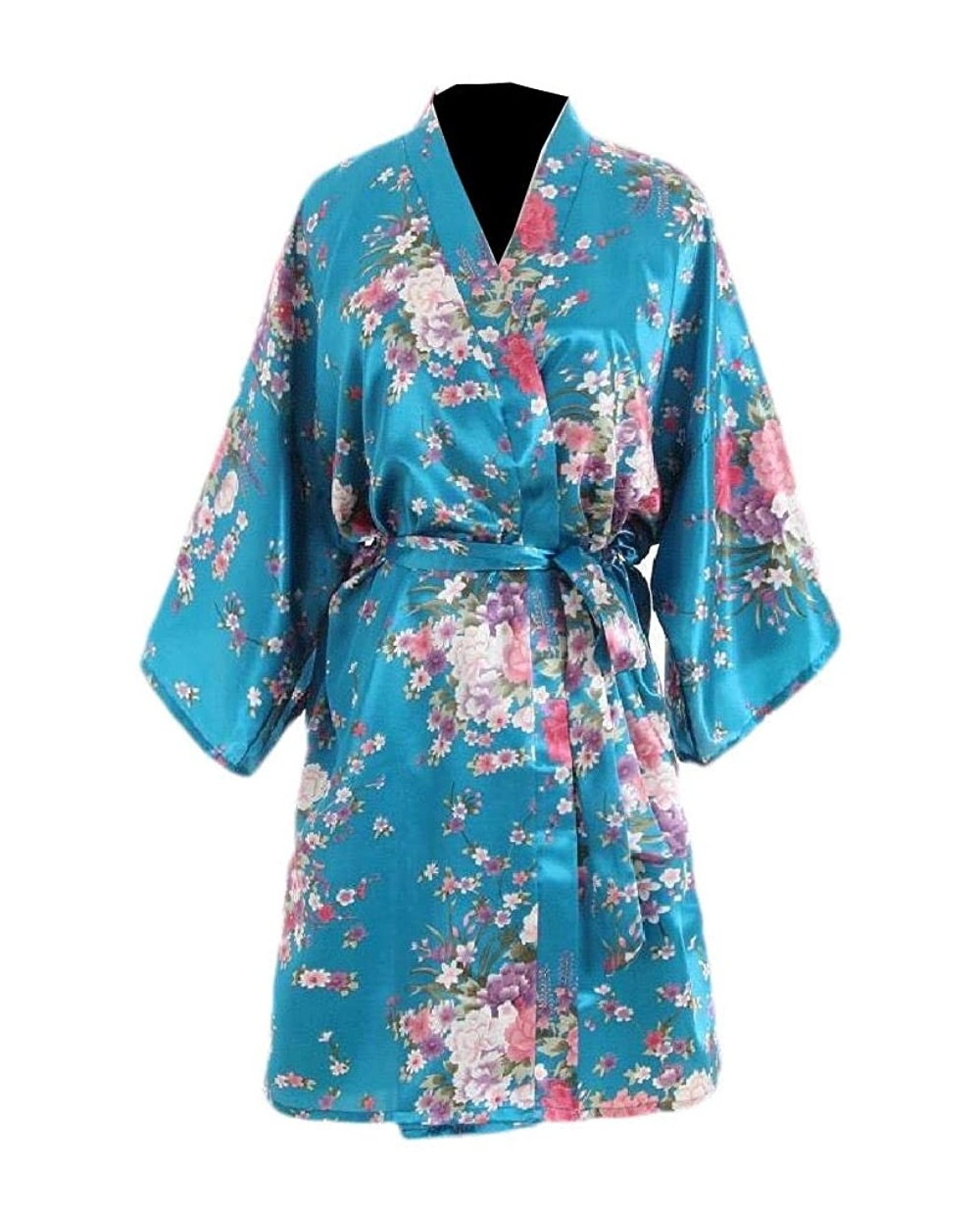 Women Floral Printed Kimono Slip Cover Ups Sexy Charmeuse Terry Robe - Lake Blue - CR18UKKYC55 $35.86 Robes