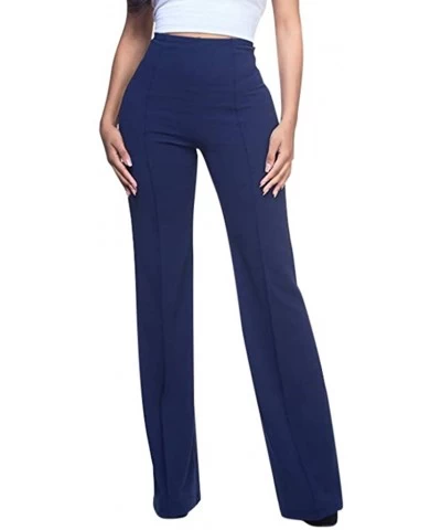 Womens High Waist Fashion Solid Loose Wide Leg Trousers Flowing Palazzo Pants - Navy - CQ18X6GZLEY $20.57 Panties