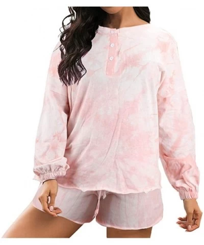 Women Pajamas Lounge Sets Tie Dye Printed Long Sleeve Tops and Shorts Striped 2 Piece Sleepwear Light Pink - CN199N58RLR $30....