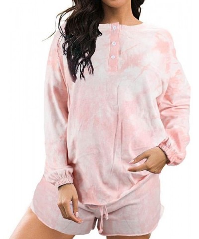 Women Pajamas Lounge Sets Tie Dye Printed Long Sleeve Tops and Shorts Striped 2 Piece Sleepwear Light Pink - CN199N58RLR $30....