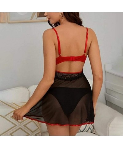 Women Plus Size Lingerie Babydoll Bowknot Sleepwear Sexy Underwear Nightdress With G-string - Black - C4197LZOAU7 $18.60 Tops