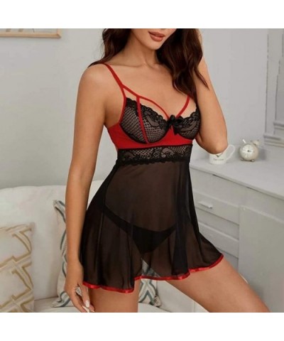 Women Plus Size Lingerie Babydoll Bowknot Sleepwear Sexy Underwear Nightdress With G-string - Black - C4197LZOAU7 $18.60 Tops