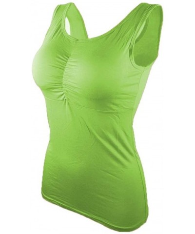 Womens Ruched Removable Built in Bra Thick/Thin Pads Cotton Sport Yoga Active Fitness Cami Tank Tops - A Green - CX184TDHT9A ...