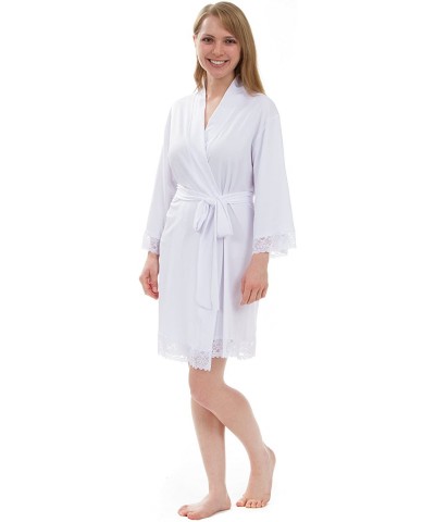 Women's Knit Robe- Jersey Robe- Stretch Jersey Robes - White - C21845622AO $40.36 Robes