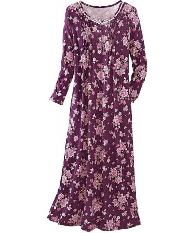 Emma Floral Nightgown - Purple Floral - C418Y2UDLY8 $34.00 Nightgowns & Sleepshirts