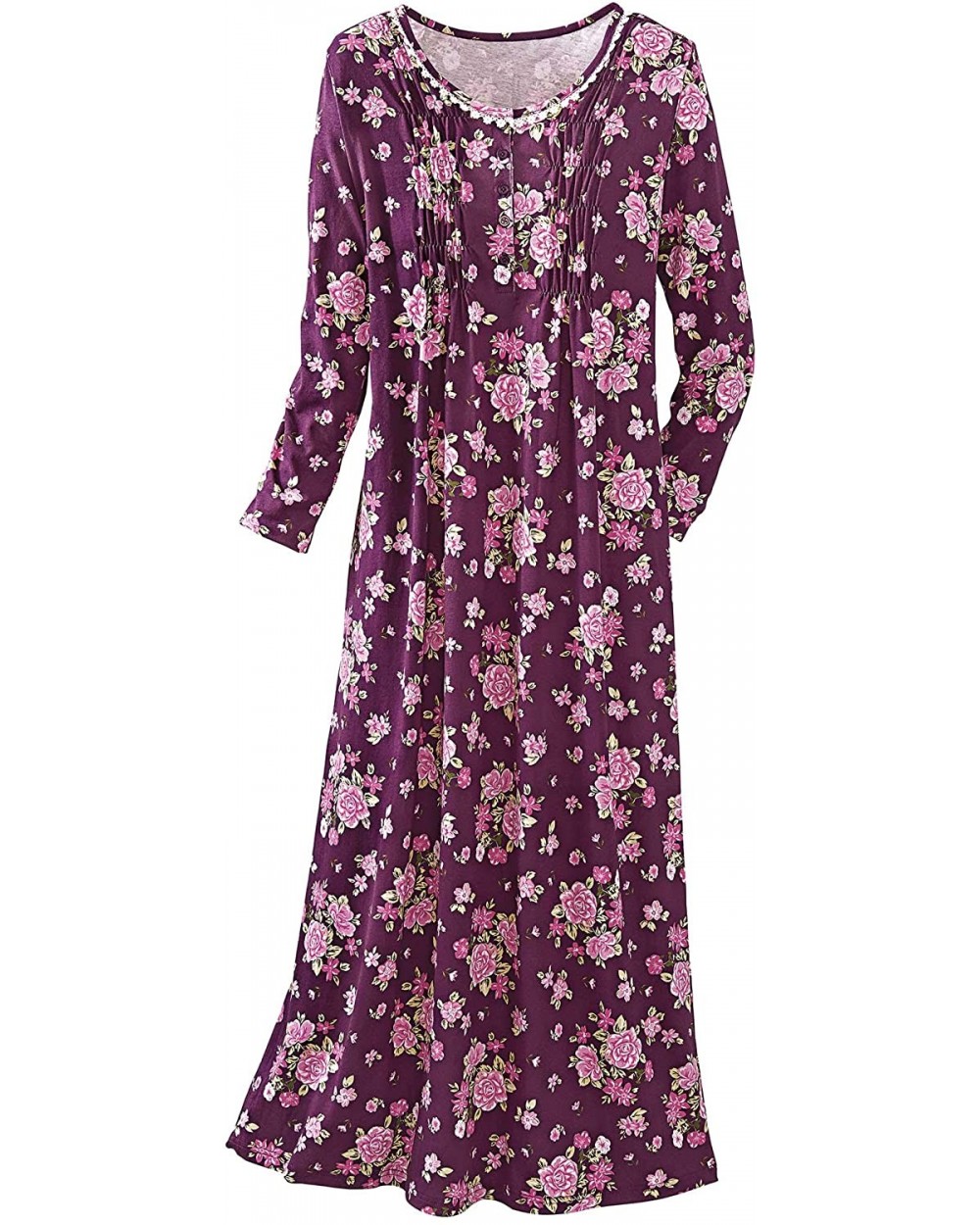 Emma Floral Nightgown - Purple Floral - C418Y2UDLY8 $34.00 Nightgowns & Sleepshirts