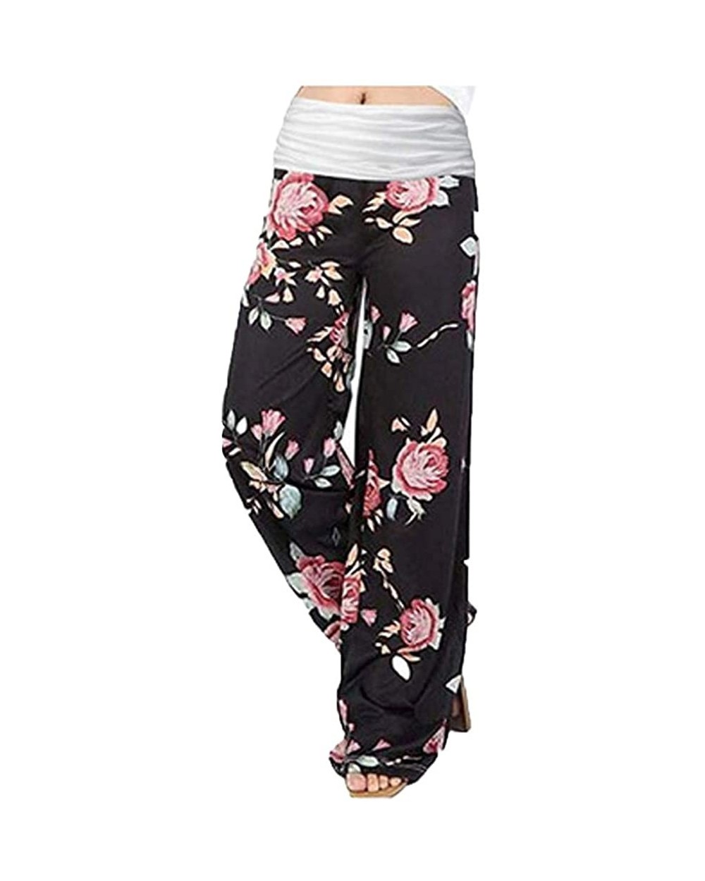 Women's Plus Size Casual Comfy Pajama Pants Floral Print Drawstring Palazzo Wide Leg Lounge Pants - B - White - CP19DIMUIC7 $...